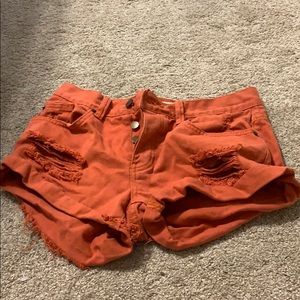 Orange jean shorts